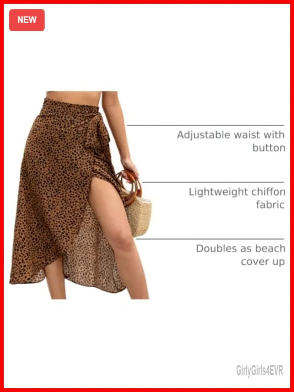 100% Polyester Chiffon High Low Wrap Midi Skirt - Beach Cover Up